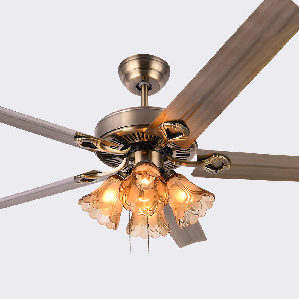 Semi-Flush Vintage Design Black Flower Shape Ceiling Fan With Light -Homdiy