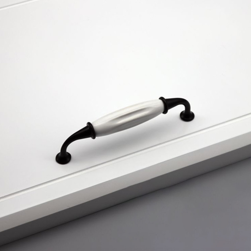 Solid Zinc Alloy Black & White Ceramic Cabinet Handle