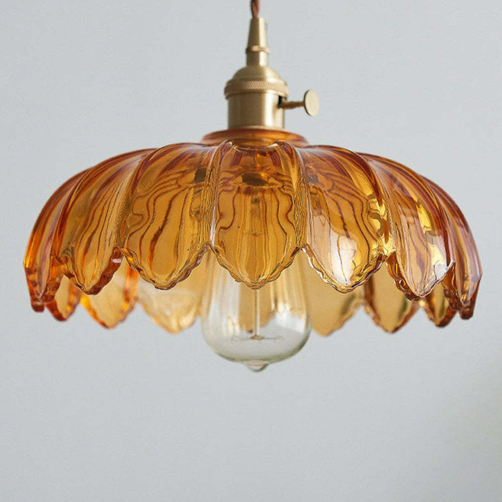 Vintage Scalloped Glass Flower Pendant Light -Homdiy