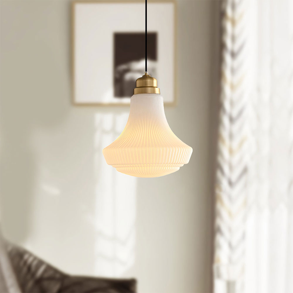 Retro White Thread Glass Hanging Pendant Light -Homdiy