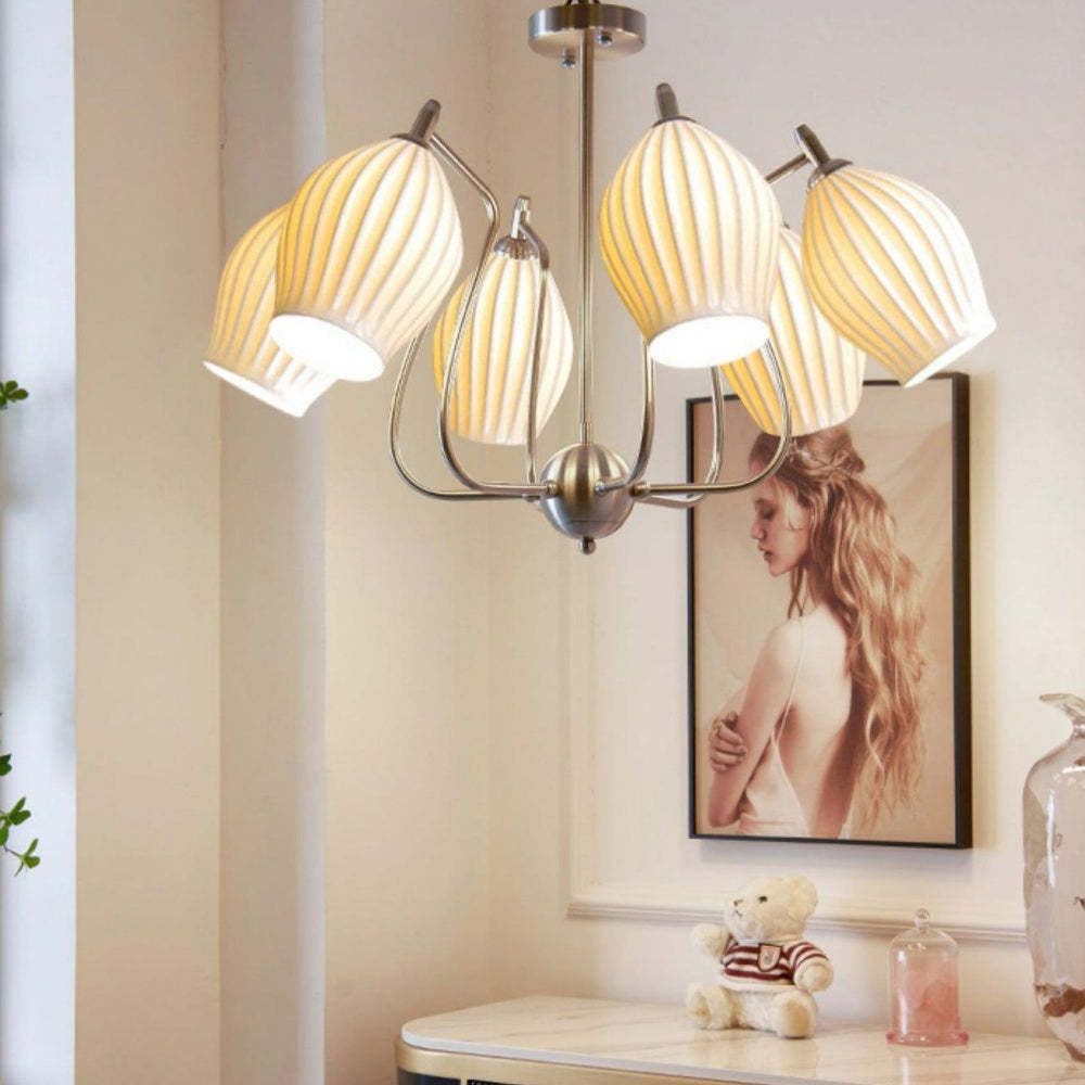 Modern Ceramic Ribbed Chandelier For Dining Room -Homdiy