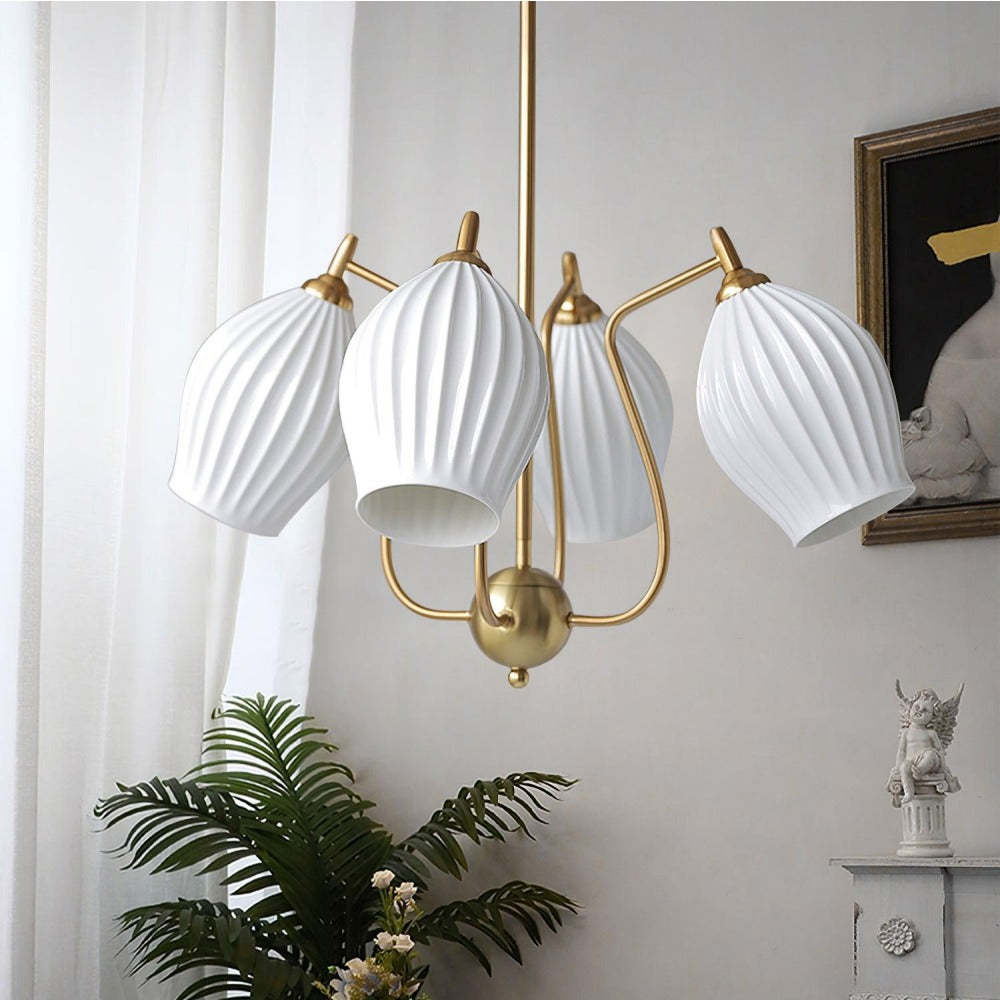 Modern Ceramic Ribbed Chandelier For Dining Room -Homdiy