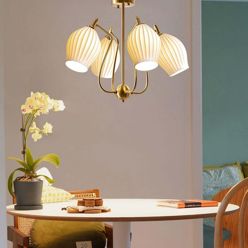 Modern Ceramic Ribbed Chandelier For Dining Room -Homdiy
