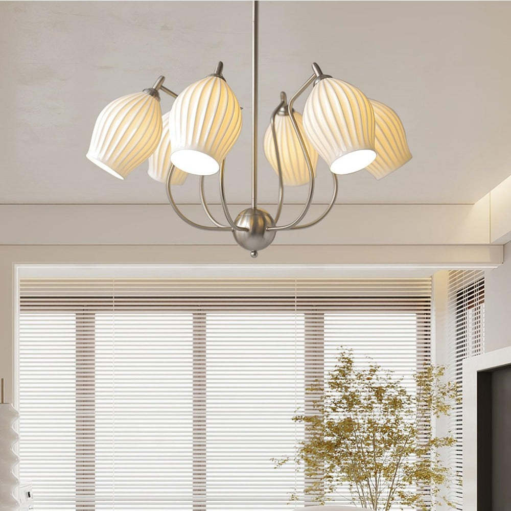 Modern Ceramic Ribbed Chandelier For Dining Room -Homdiy