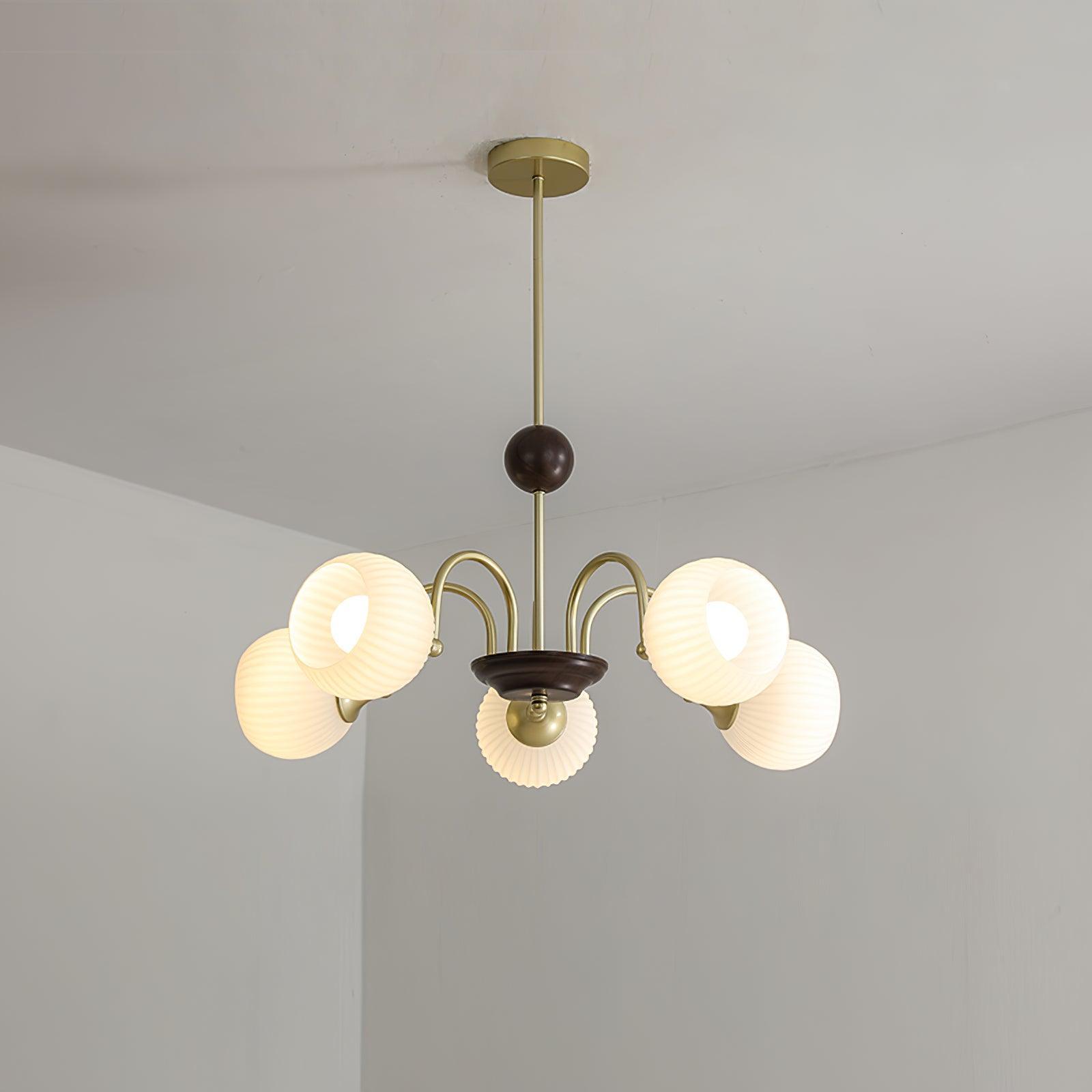 Modern Cream Glass Ribbed Chandelier -Homdiy