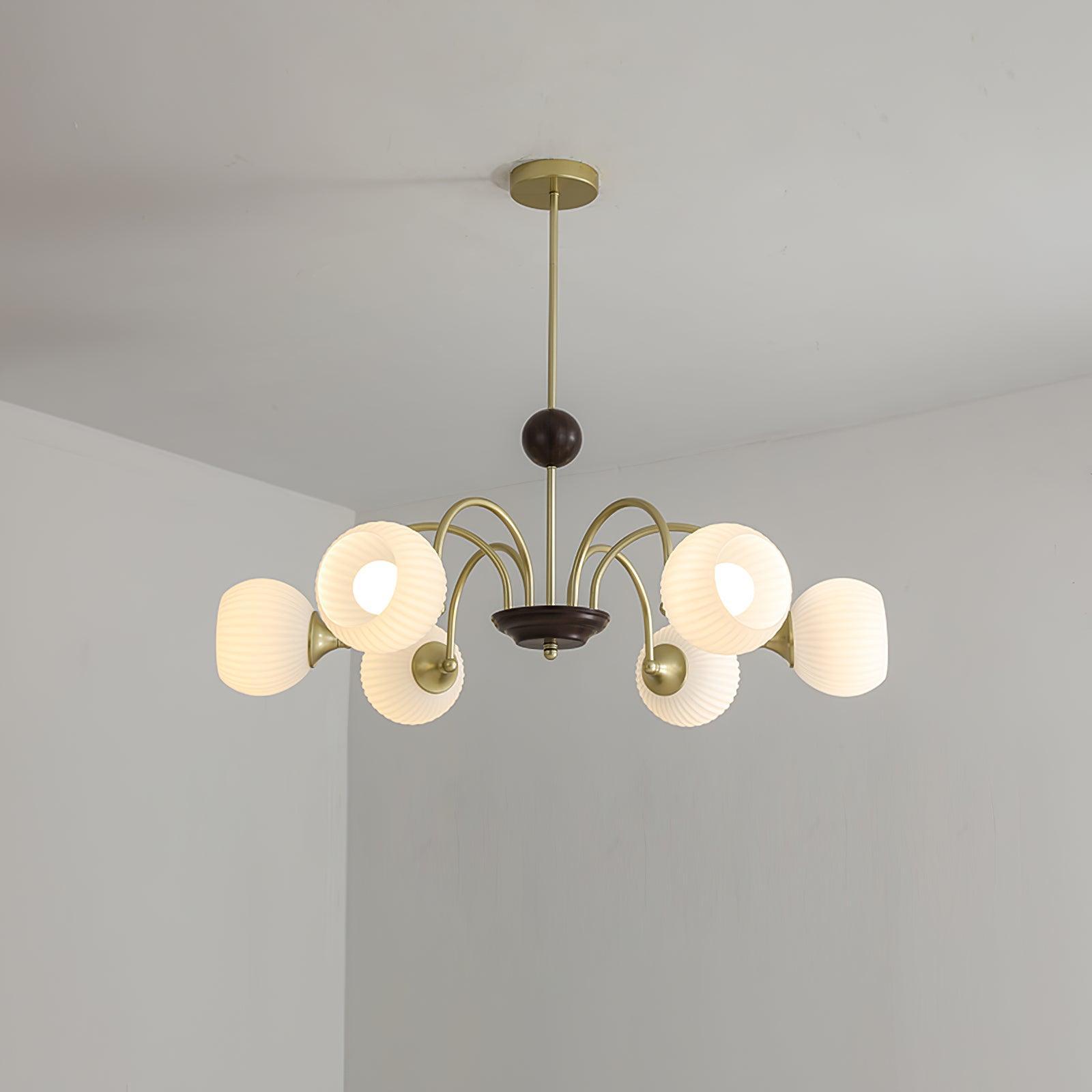 Modern Cream Glass Ribbed Chandelier -Homdiy