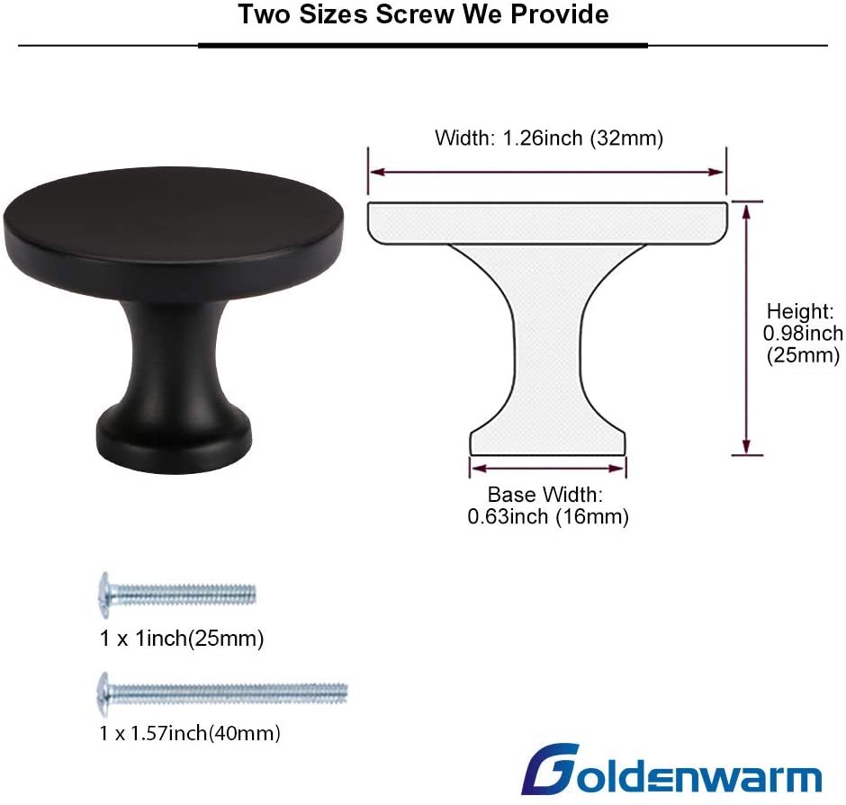 20 Pack Round Solid Cabinet Knobs Black Kitchen Drawer Pulls Knobs(LS9189BK) -Homdiy