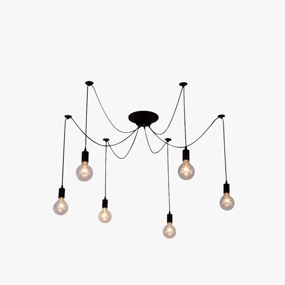 Spider-Style Black Iron & Glass Pendant Light for Living Room