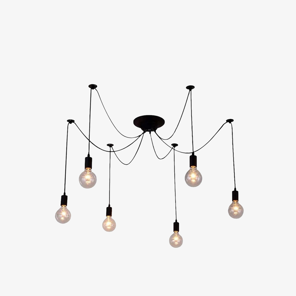 Spider-Style Black Iron & Glass Pendant Light for Living Room
