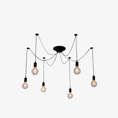 Spider-Style Black Iron & Glass Pendant Light for Living Room