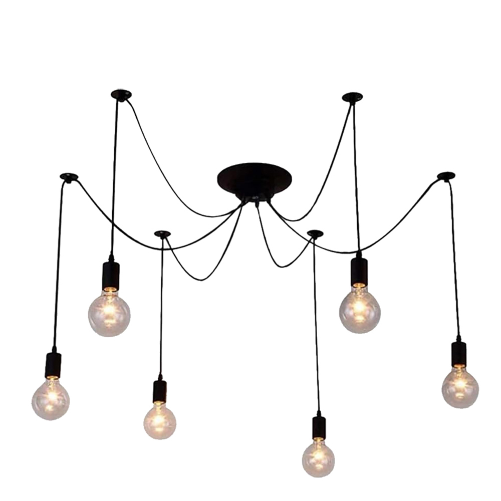 Spider-Style Black Iron & Glass Pendant Light for Living Room
