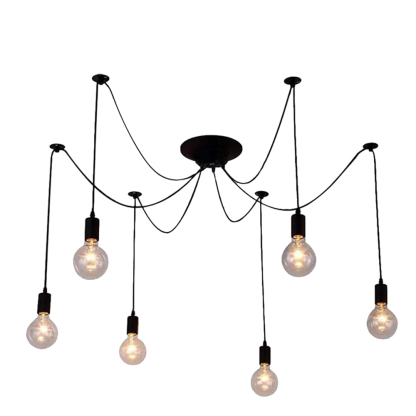 Spider-Style Black Iron & Glass Pendant Light for Living Room