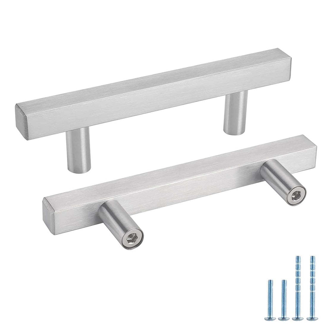 6 Pack Square Kitchen Cabinet Pulls and Knobs Brushed Nickel(LSJ22BSS) -Homdiy