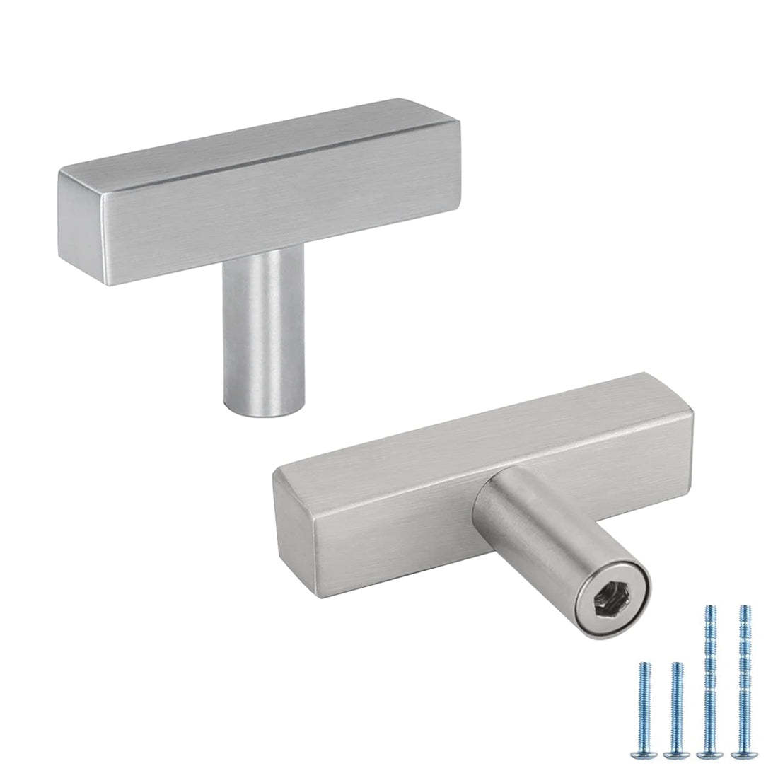 6 Pack Square Kitchen Cabinet Pulls and Knobs Brushed Nickel(LSJ22BSS) -Homdiy