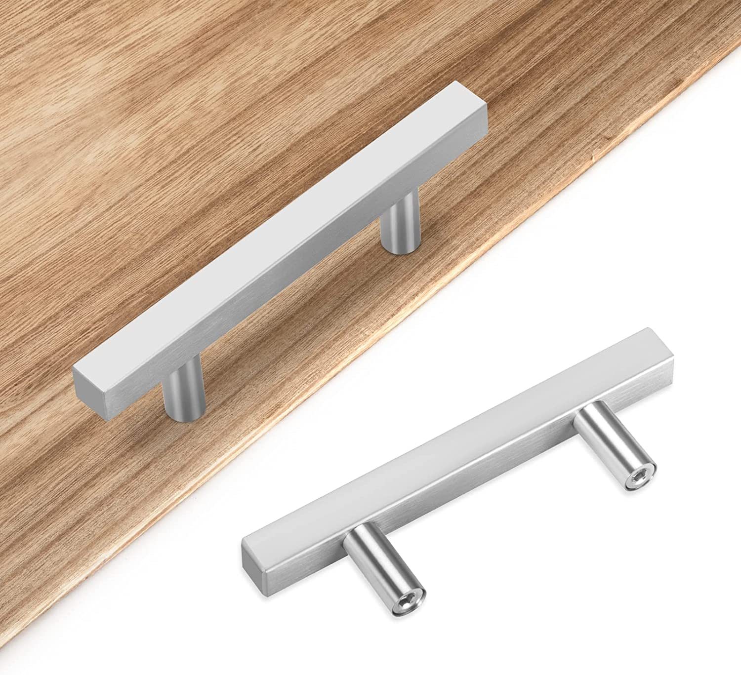 6 Pack Square Kitchen Cabinet Pulls and Knobs Brushed Nickel(LSJ22BSS) -Homdiy