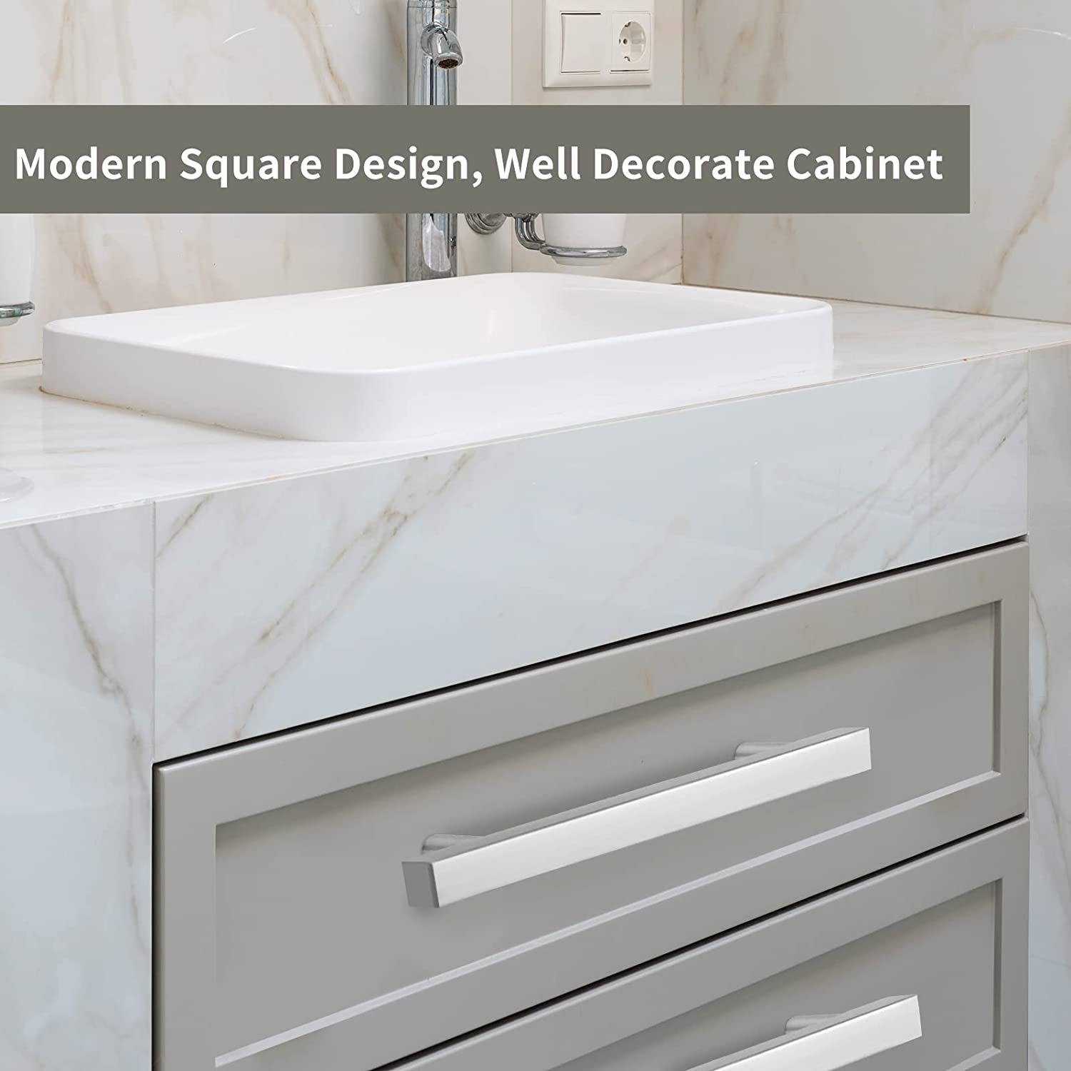 6 Pack Square Kitchen Cabinet Pulls and Knobs Brushed Nickel(LSJ22BSS) -Homdiy