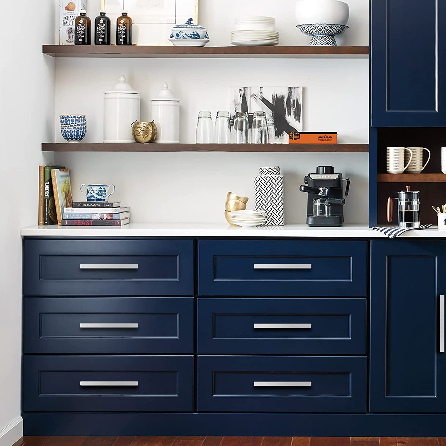 6 Pack Square Kitchen Cabinet Pulls and Knobs Brushed Nickel(LSJ22BSS) -Homdiy