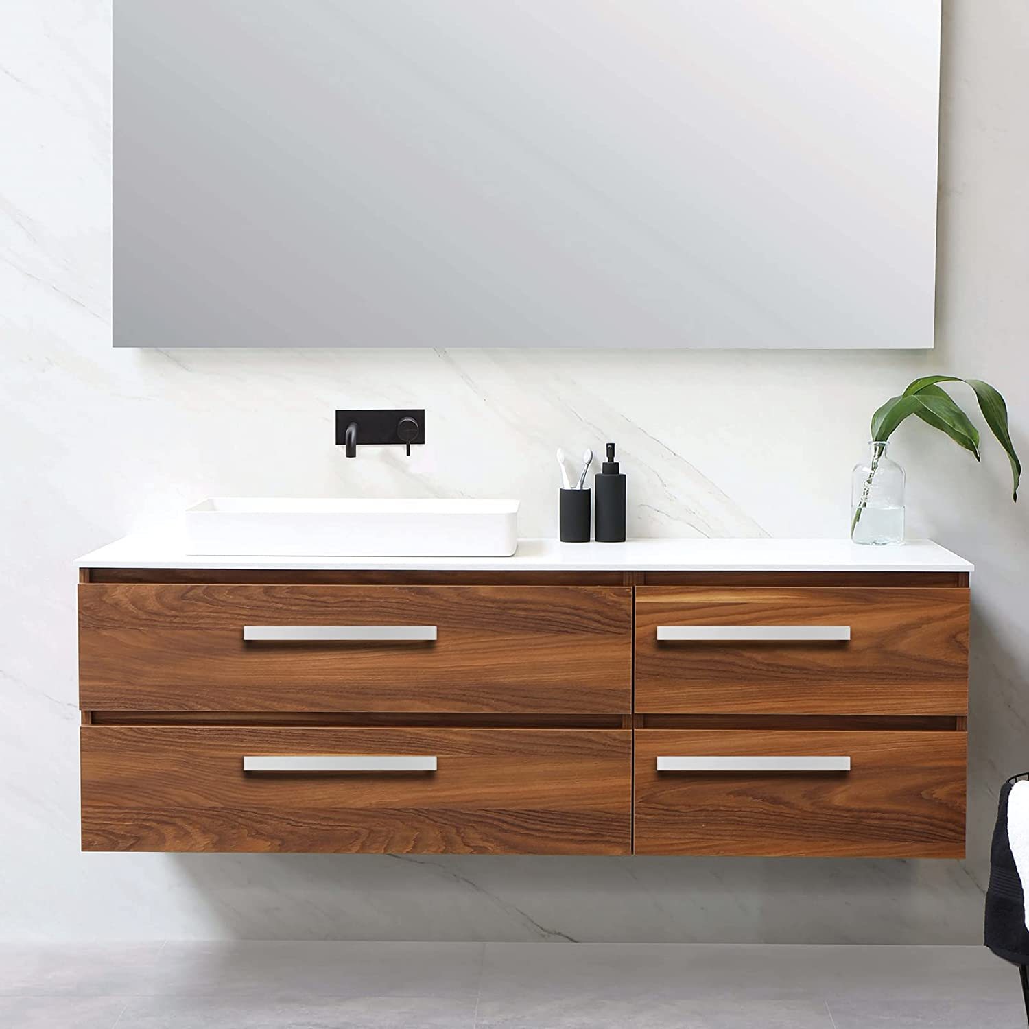 6 Pack Square Kitchen Cabinet Pulls and Knobs Brushed Nickel(LSJ22BSS) -Homdiy