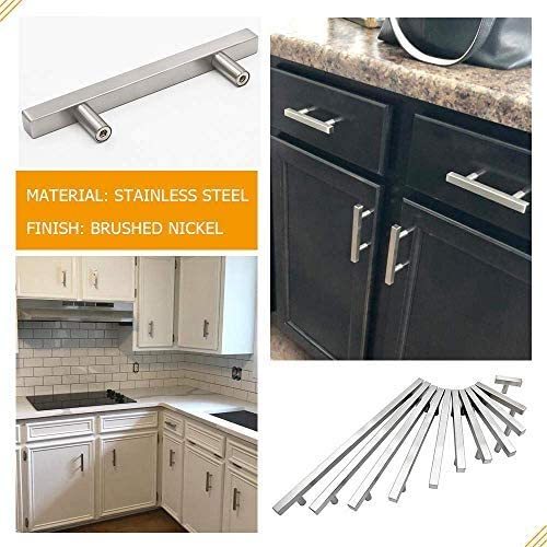 6 Pack Square Kitchen Cabinet Pulls and Knobs Brushed Nickel(LSJ22BSS) -Homdiy