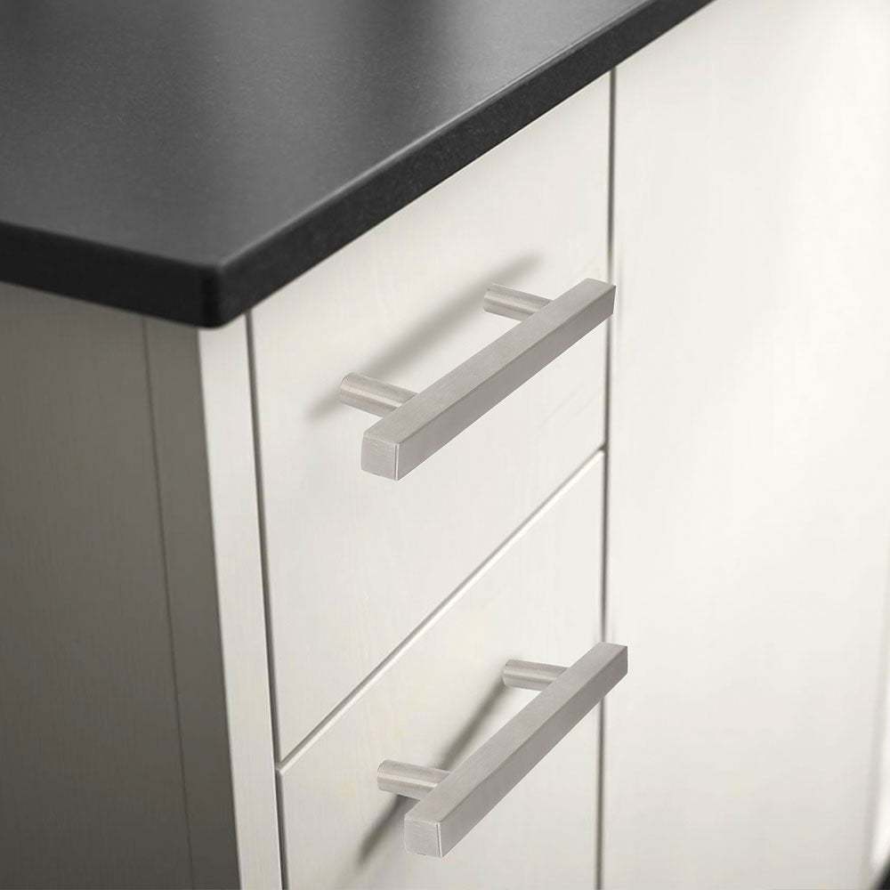 6 Pack Square Kitchen Cabinet Pulls and Knobs Brushed Nickel(LSJ22BSS) -Homdiy