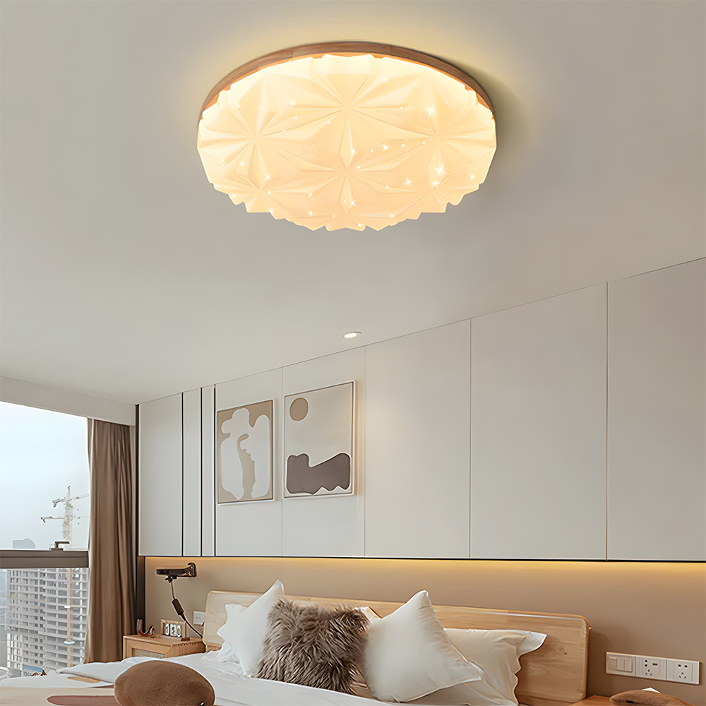 Creamy White Wood Led Living Room Ceiling Light-3