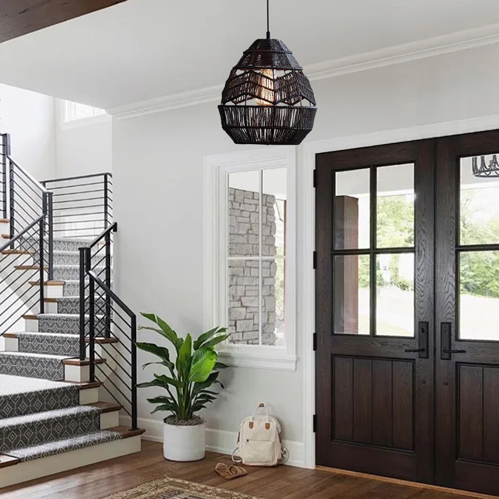 Vintage Creative Woven Rattan & Jute Rope Chandelier