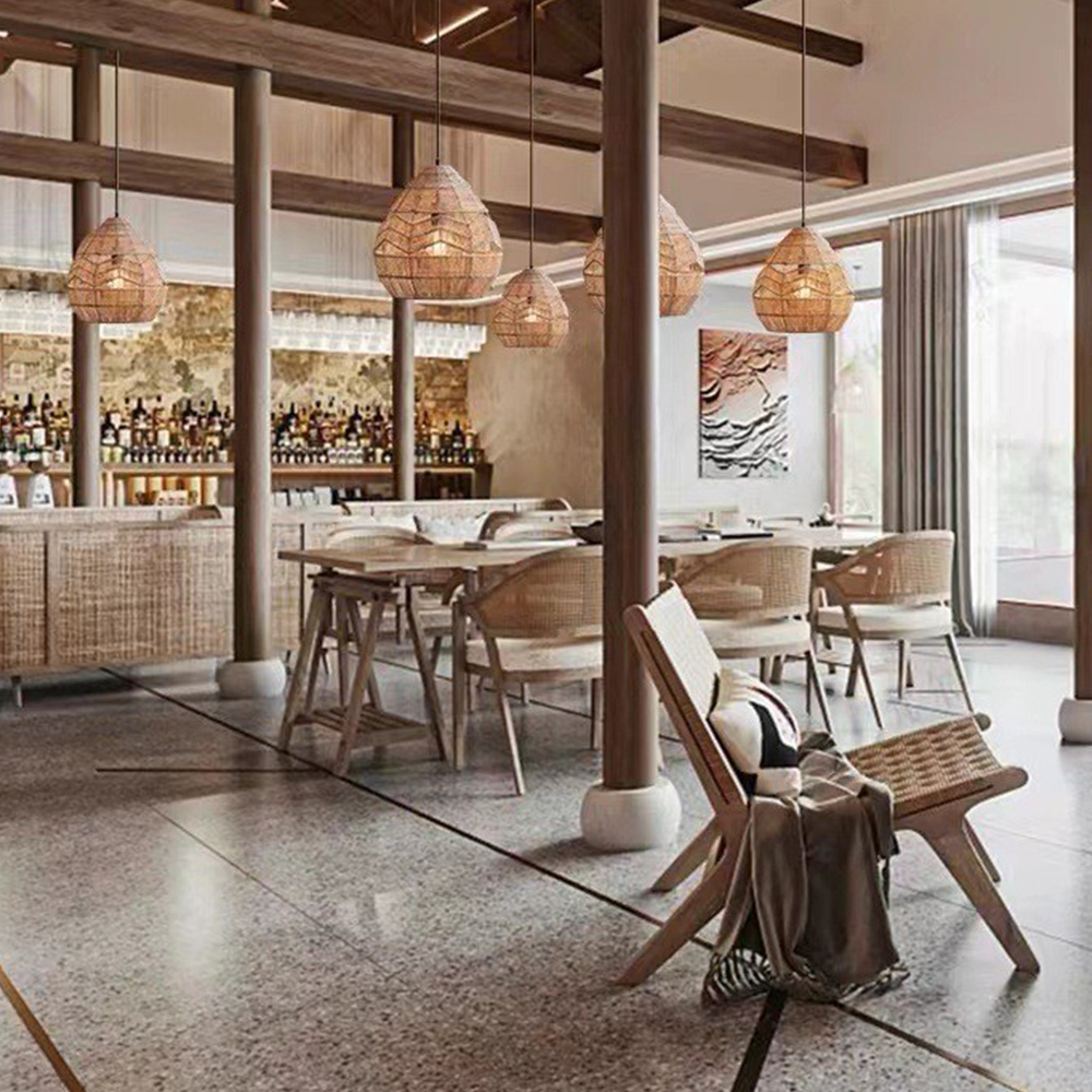 Vintage Creative Woven Rattan & Jute Rope Chandelier