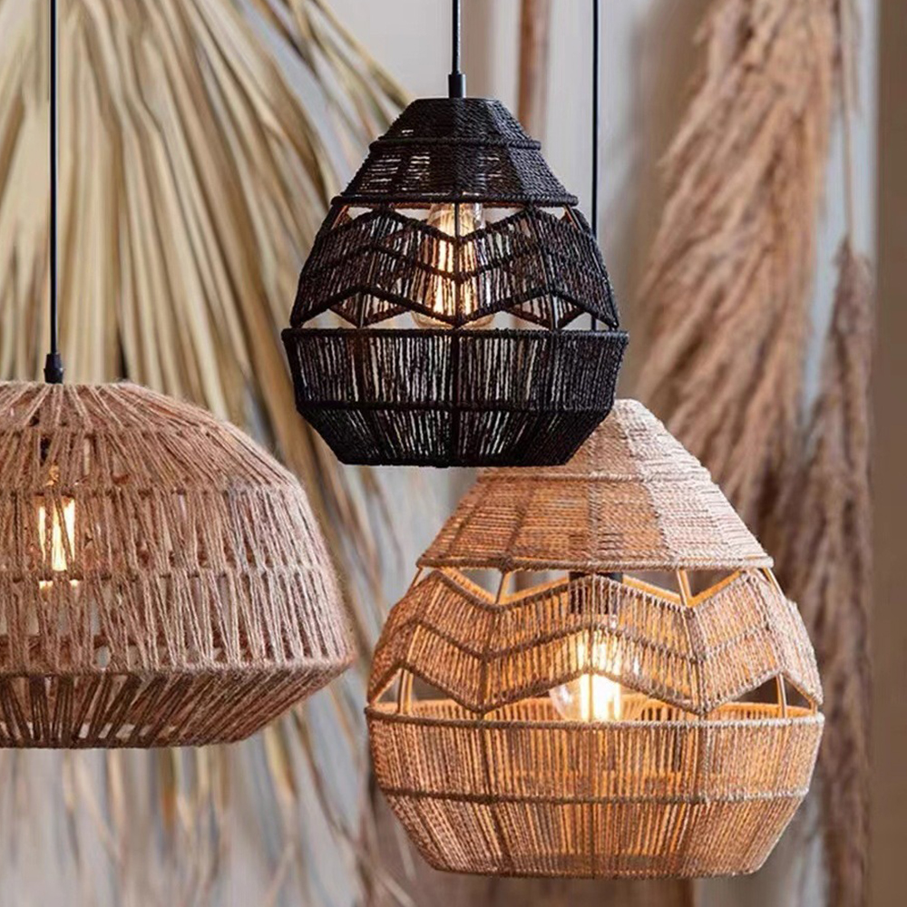 Vintage Creative Woven Rattan & Jute Rope Chandelier