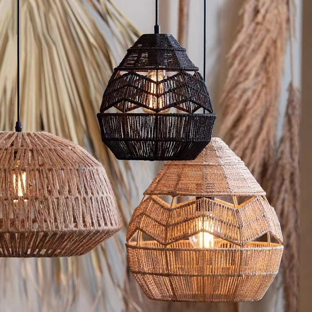 Vintage Creative Woven Rattan & Jute Rope Chandelier
