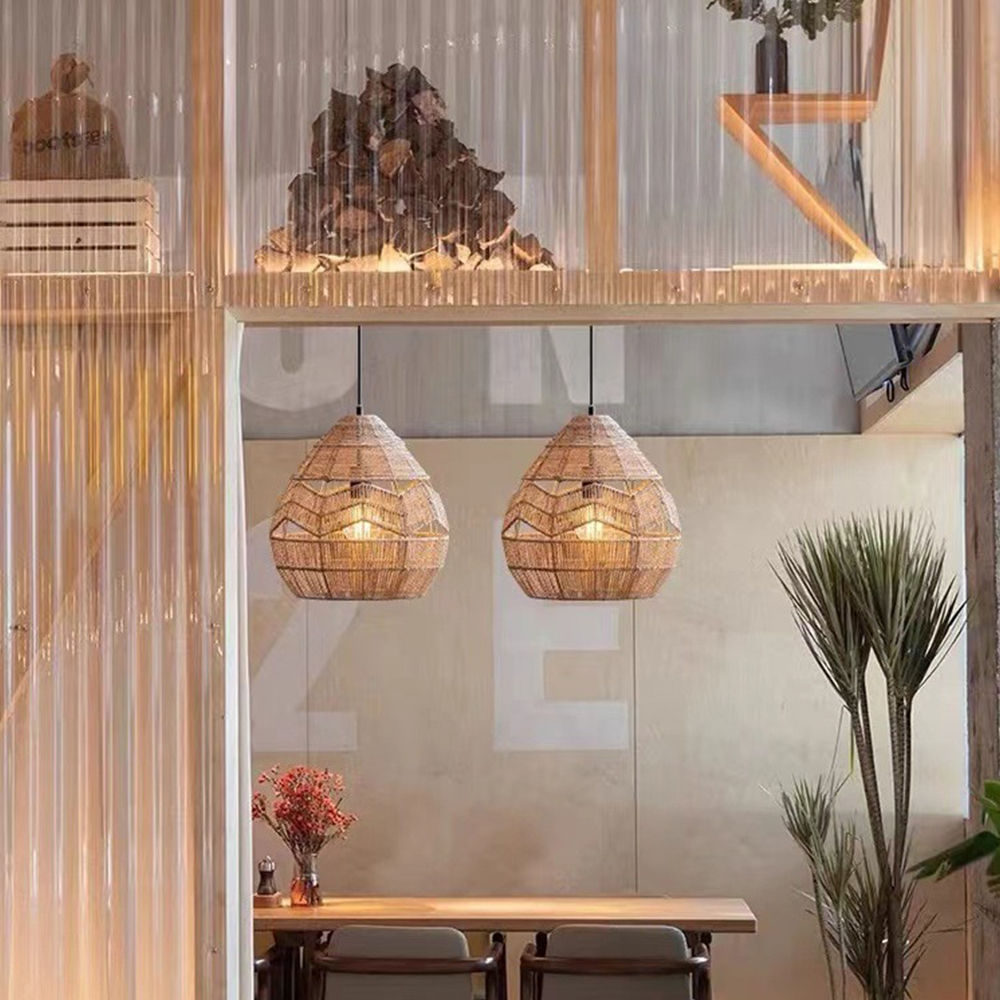 Vintage Creative Woven Rattan & Jute Rope Chandelier