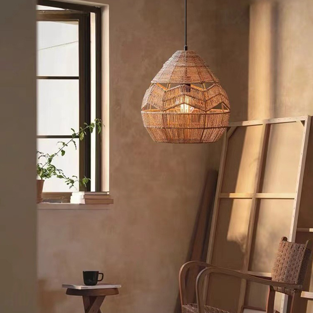 Vintage Creative Woven Rattan & Jute Rope Chandelier