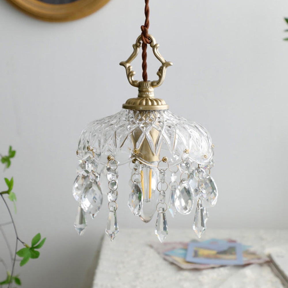 French Vintage Crystal Glass Pendant Light