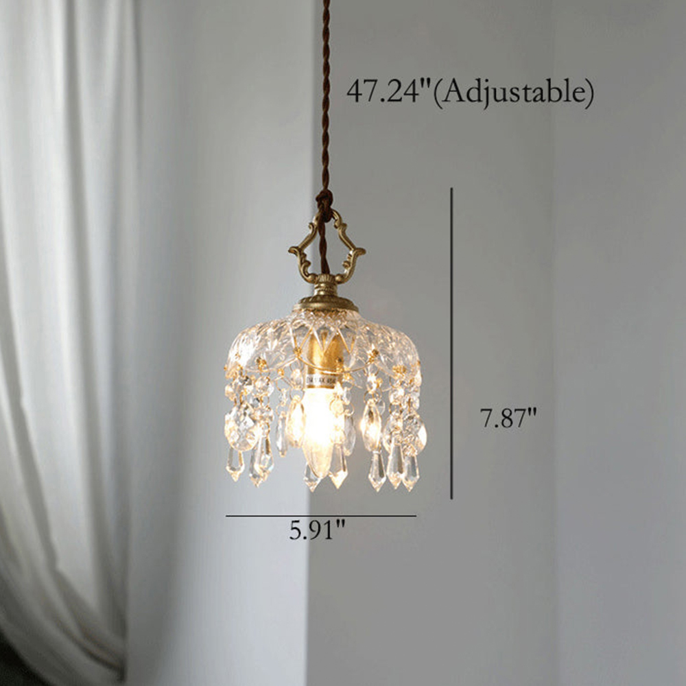 French Vintage Crystal Glass Pendant Light