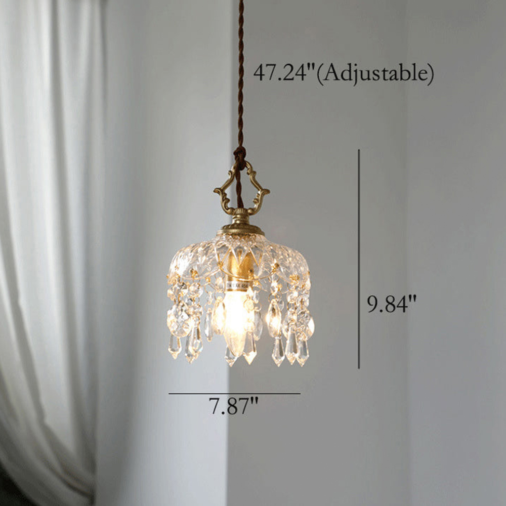 French Vintage Crystal Glass Pendant Light