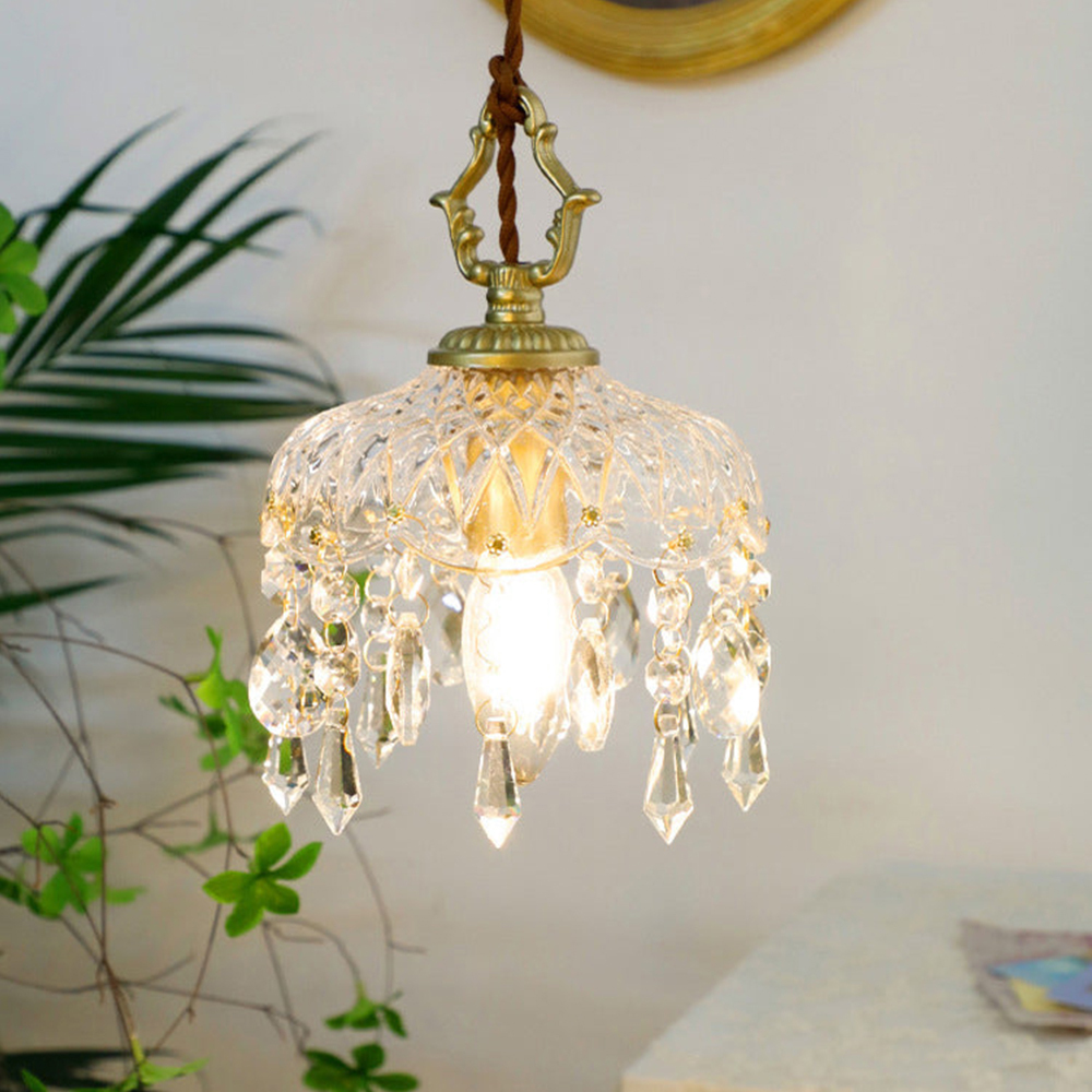 French Vintage Crystal Glass Pendant Light