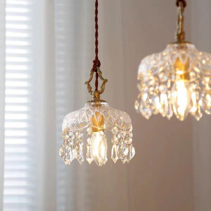 French Vintage Crystal Glass Pendant Light