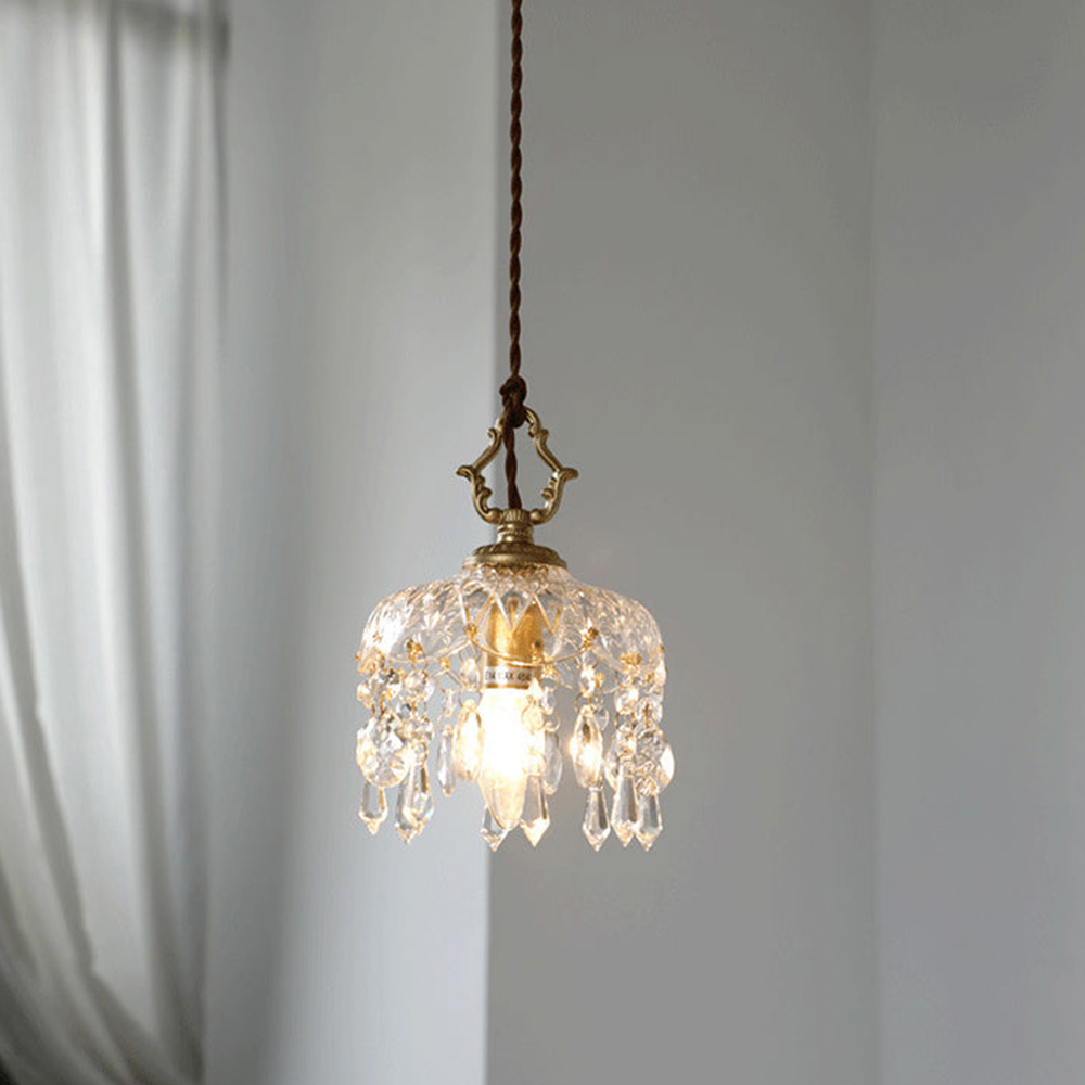 French Vintage Crystal Glass Pendant Light
