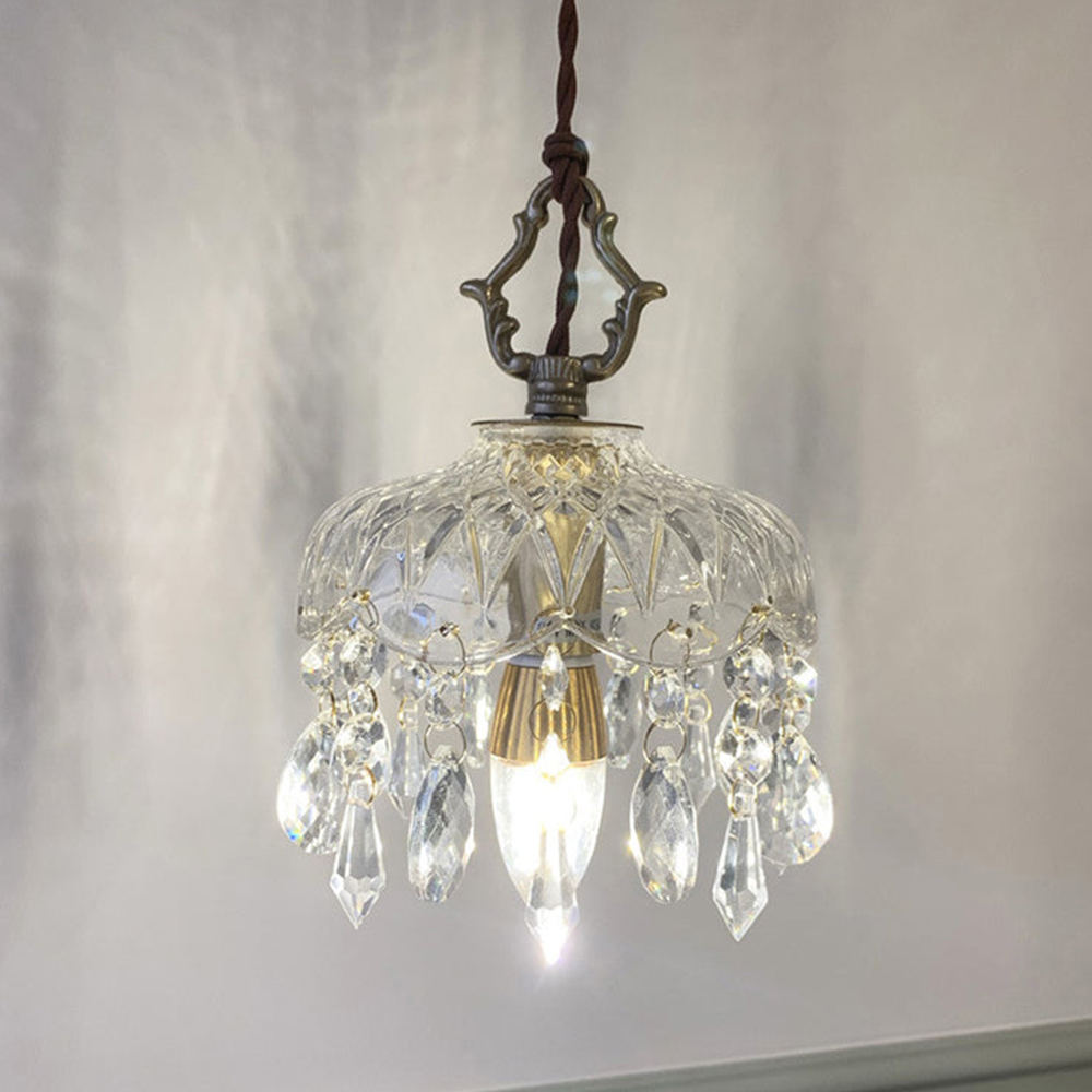 French Vintage Crystal Glass Pendant Light