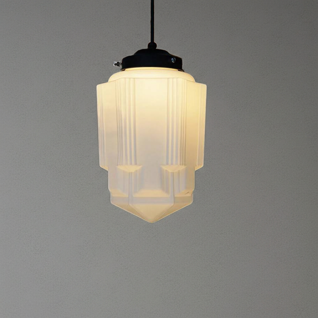 Vintage White Milk Glass Geometric Jar Pendant Light