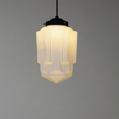 Vintage White Milk Glass Geometric Jar Pendant Light