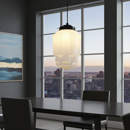 Vintage White Milk Glass Geometric Jar Pendant Light