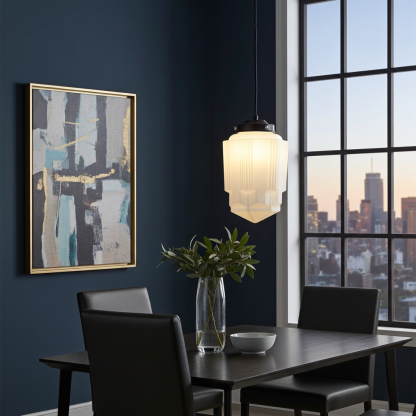 Vintage White Milk Glass Geometric Jar Pendant Light