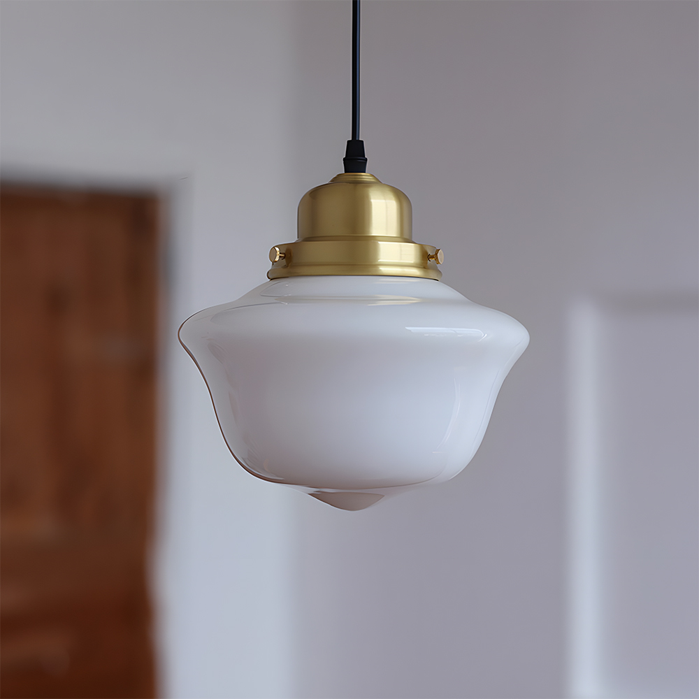 Vintage White Glass Brass Dining Room Pendant Lights