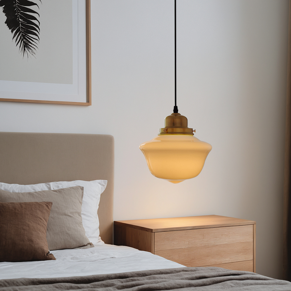 Vintage White Glass Brass Dining Room Pendant Lights