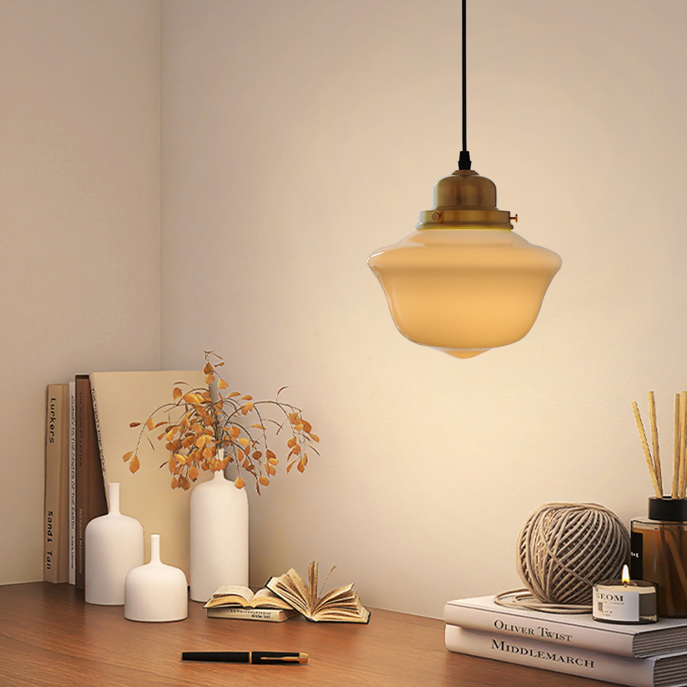 Vintage White Glass Brass Dining Room Pendant Lights