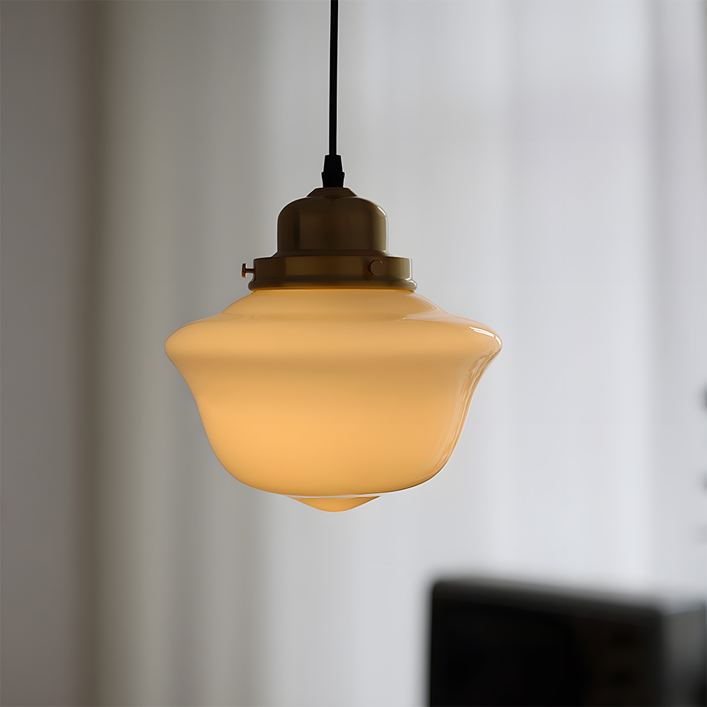 Vintage White Glass Brass Dining Room Pendant Lights
