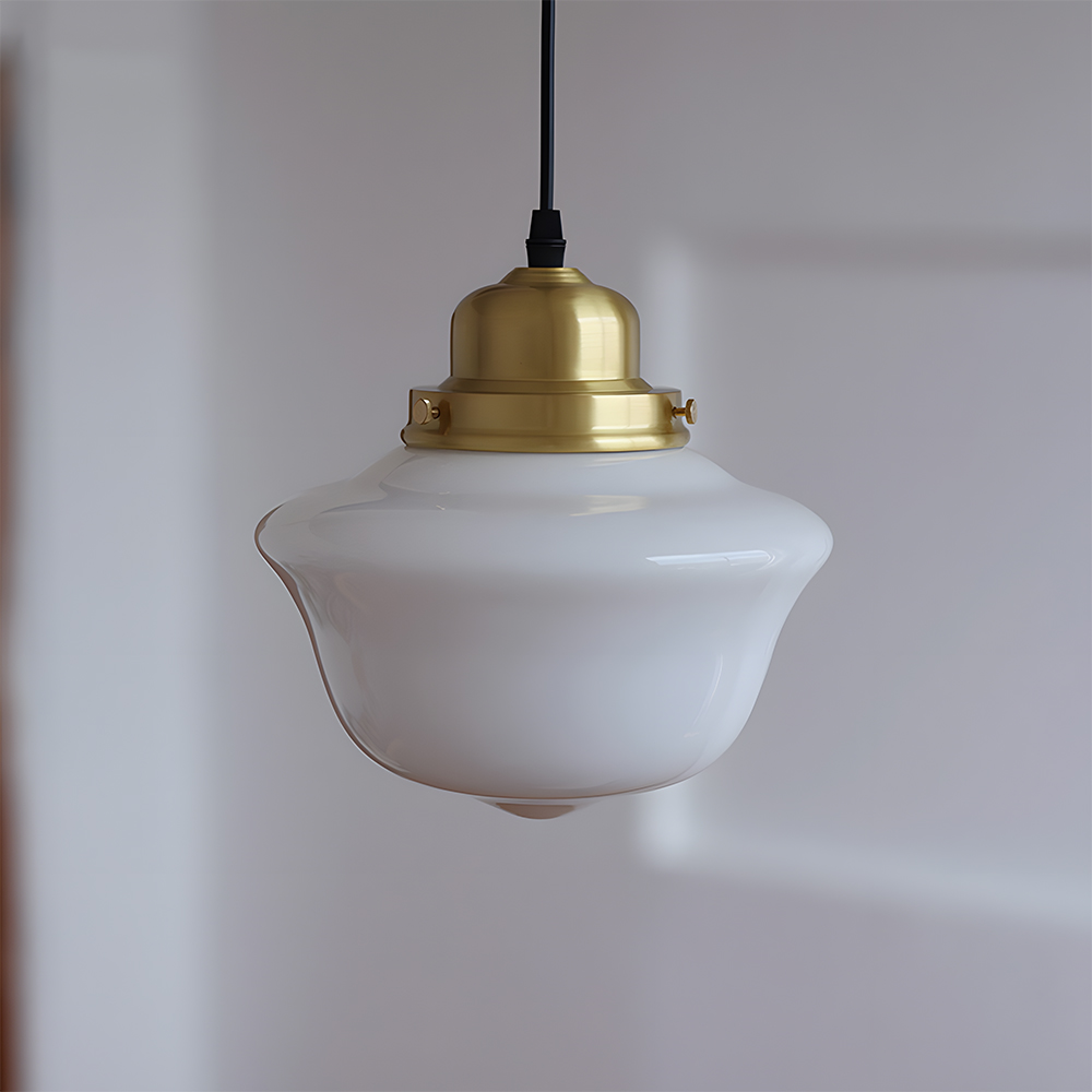 Vintage White Glass Brass Dining Room Pendant Lights