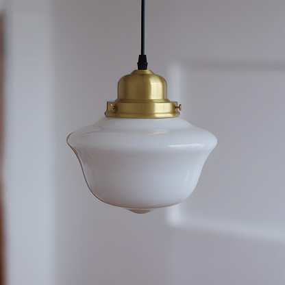 Vintage White Glass Brass Dining Room Pendant Lights