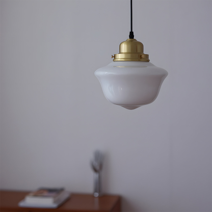 Vintage White Glass Brass Dining Room Pendant Lights