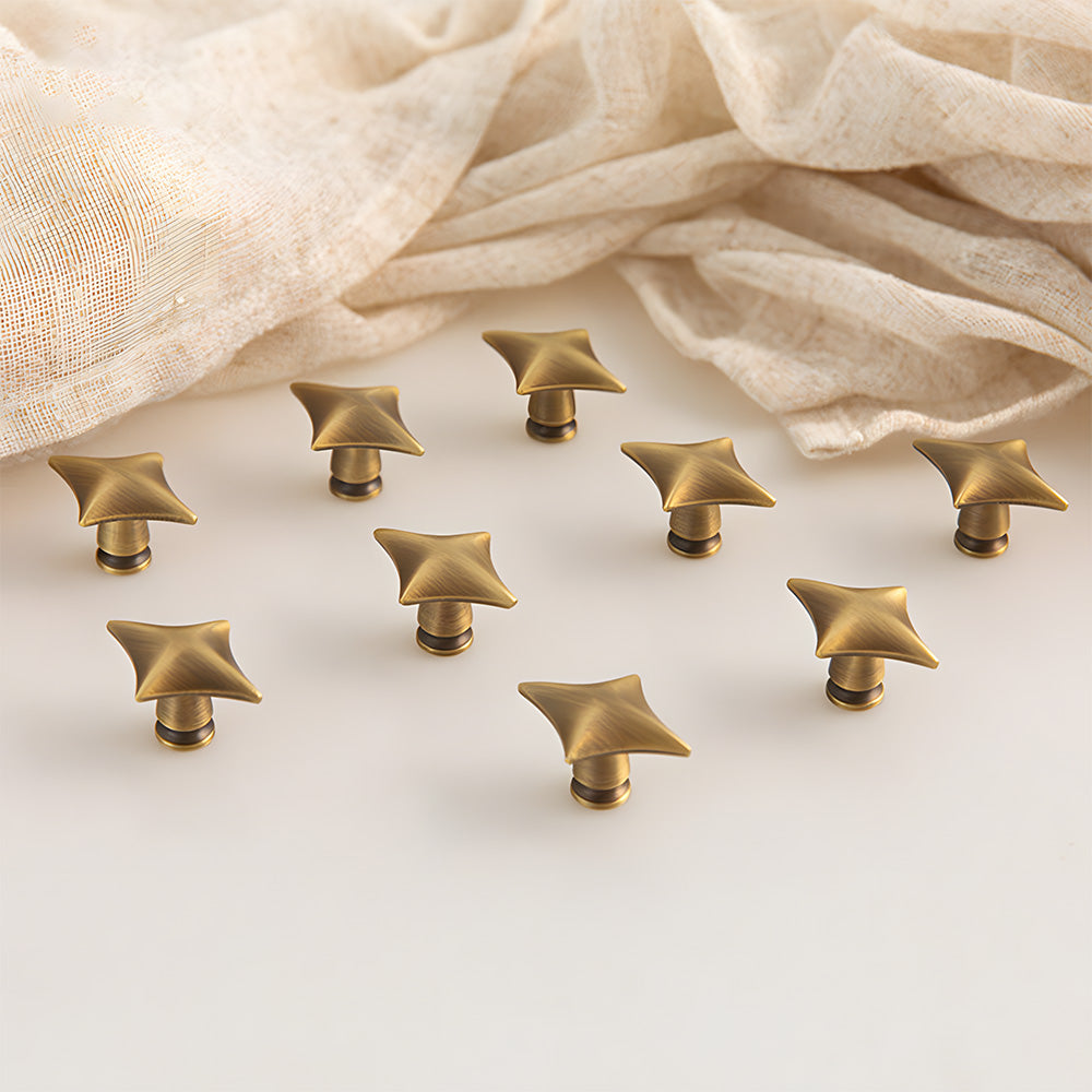 Vintage Antique Bronze Solid Brass Star Cabinet Handles Pulls